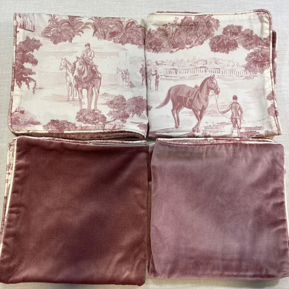 Toile De Jouy Pillow Cover Equestrian Pillow Sham Horse Country Decor 23 x 23 in